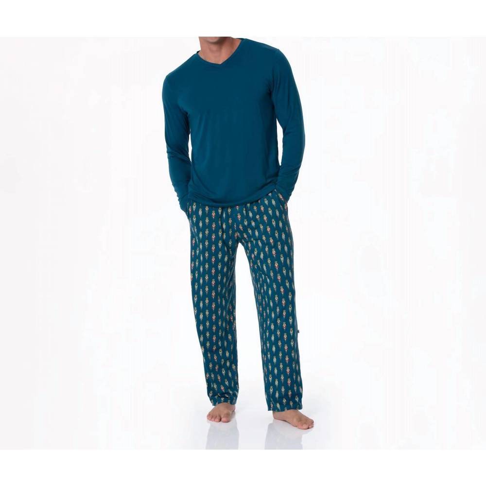 NEW KICKEE men's print pajama pants in peacock nutcrackers